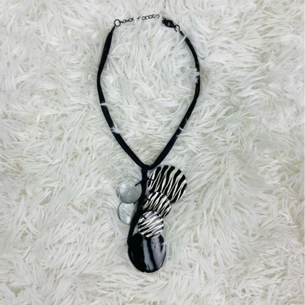 UNBRANDED black suede multi layered shell zebra necklace